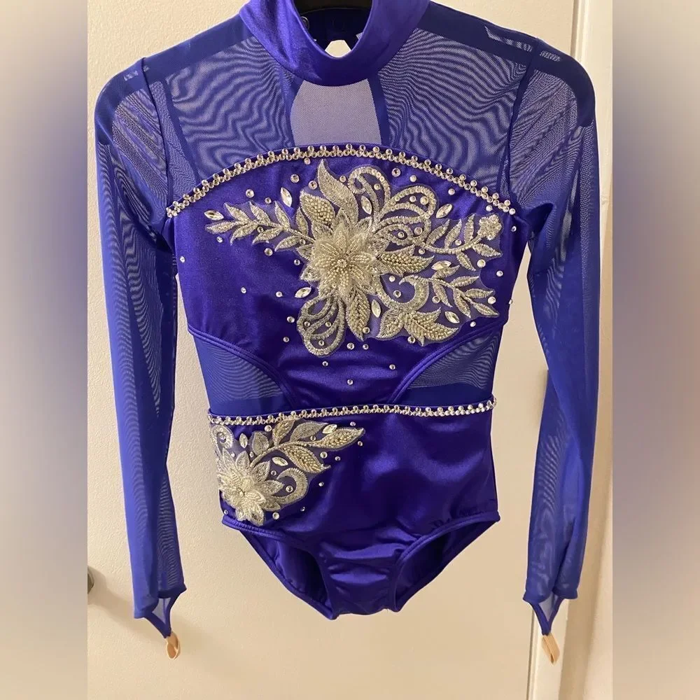 Weissman solo dance costume blue purple 15497 illusion custom leotard MC chil